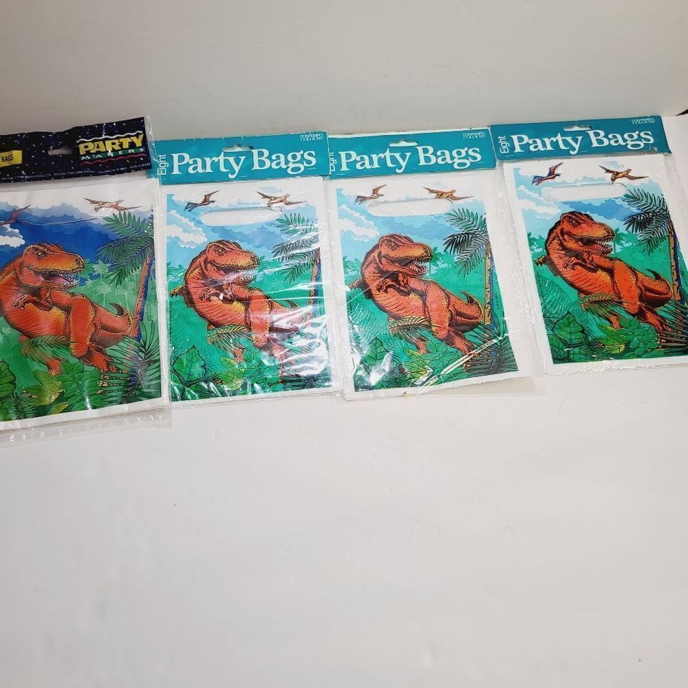 Vintage 90s Orange Tyrannosaurus Rex T-Rex Birthday Gift Bags Lot